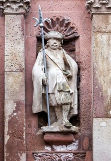 Stone figure at the entrance gate, Abbey Castle Corvey in Hoexter, Weserbergland, North Rhine