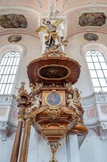 Pulpit of the Church of the Guardian Angels, built in the 17th century and rebuilt in Baroque style