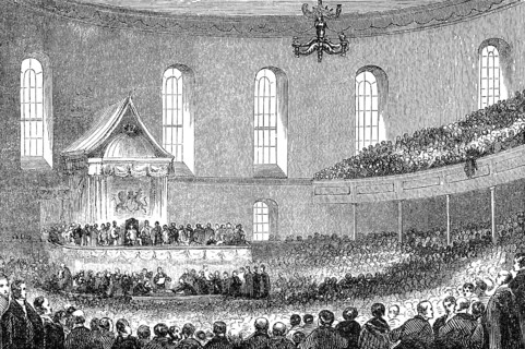 Die erste freikirchliche Versammlung, die am 18. Mai 1843 in Edinburgh die Abtretungsurkunde zur