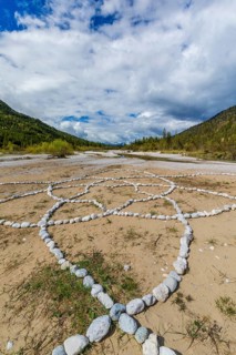 Isar valley nature conservancy area. The wild Isar river flows through its gravel bed past