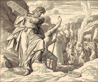 Moses destroying the tables, Golden Calf, Old Testament, by Julius Schnorr von Carolsfeld, 1860