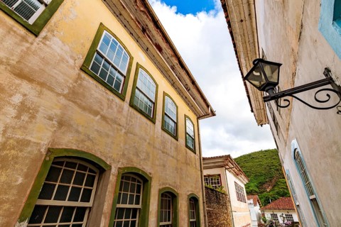 View between old buildings in the historic city of Ouro Preto, Ouro Preto, Minas Gerais, Brazil
