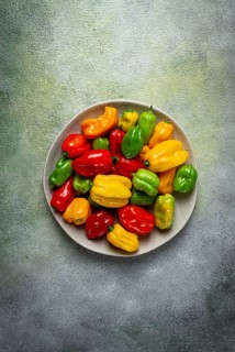 Habanero pepper, color mix, raw, vegetable, top view, no people
