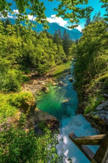 Breathtaking view of radovna river flowing through the stunning vintgar gorge near bled, slovenia,