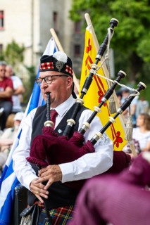 Bagpipers, musicians, music concert, Scottish flag, Sigmaringen, Baden-Württemberg, Germany