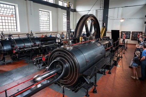 ZABRZE, POLAND - JUNE 7, 2025: Queen Luiza Adit, Coal Mining Museum in Zabrze, pic. steam engine