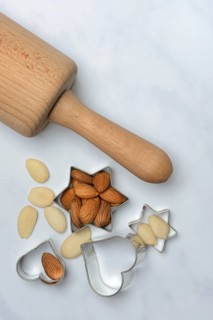 Almonds and biscuit cutters for biscuits, almond kernels