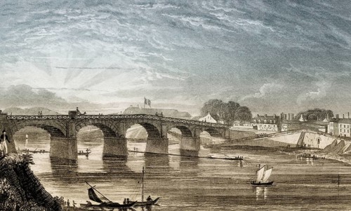 Le pont de Choisy, Choisy-le-Roi, France, antique steel engraved print, 1831