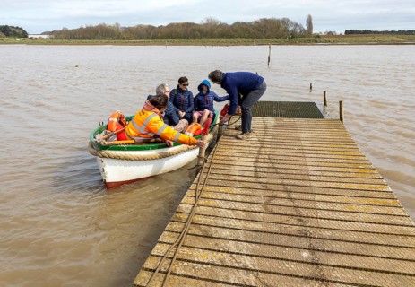 Butley River ferry operated by volunteers on the first day of the new season 4 April 2026, Suffolk,