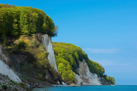 View of chalk cliffs in Jasmund National Park on Rügen, Sassnitz, Rügen, Mecklenburg-Western