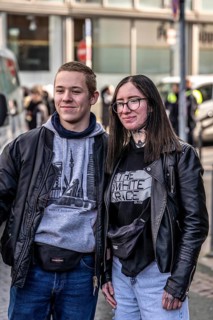 The neo-Nazi group Jung und Stark, JS, demonstrates in the city centre of Essen, demanding the