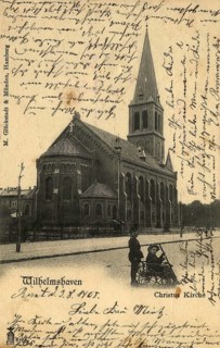 Historical postcard, picture postcard, Christuskirche in Wilhelmshaven, Lower Saxony, Germany,