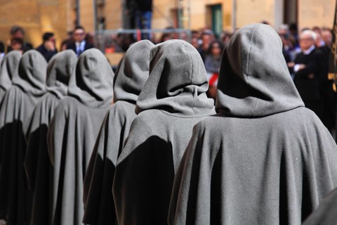 Sicily, Trapani, Good Friday mystery procession La Processione dei Misteri, groups accompany the