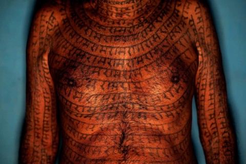 Torso of a 70 years old man from the Ramnami sect (Chhattisgarh, India), As a sign of devotion,