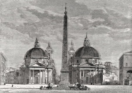 Piazza del Popolo, Santa Maria del Popolo, Rome, Italy, 19th Century
