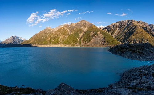 Tasman Lake. Golden hour. Aoraki Mount Cook National Park, Canterbury, South Island, New Zealand