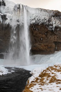 Seljalandsfoss, Rangárþing eystra, waterfall, ice, snow, winter, Hella, Iceland, Scandinavia