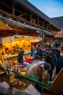 Christmas market, blue hour, Burkheim, Vogtsburg, Kaiserstuhl, Baden-Württemberg, Germany