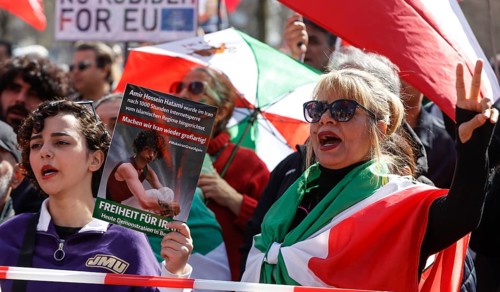 Iran demo for the end of the Islamist mullah regime in Iran, Berlin, 11.04.2026, Berlin, Berlin,