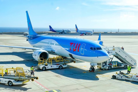Santa Cruz, Tenerife, Canary Islands, Spain - TUI aircraft Boeing 737 Max 8 (Dakar G-TUPD) ready