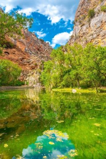 Beautiful reflections in the Mirror Lake in the Natural Park of the Monastery of Piedra, Aragon