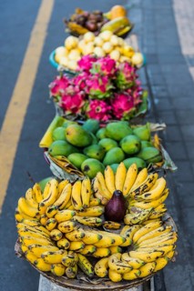 Fruit on a market stall as street food, street food, nutrition, diet, sale, trade, food, nutrition,