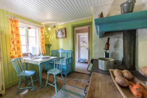 Kitchen in the replica house of Petterson and Findus based on a children's book by Sven Nordqvist,
