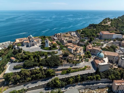 Aerial photograph showcasing the historical architecture of Ancona, Italy. The vibrant seaside