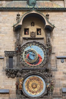 PRAGUE, CZECHIA - MARCH 25, 2023: astronomical clock on the wall of Old Town Hall.