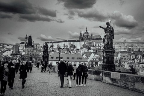 PRAGUE, CZECHIA - MARCH 25, 2023: historical Charles Bridge