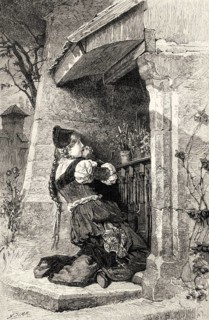 Gretchen calls Our Lady of Sorrows to help her, first part of the tragic play Faust by Johann
