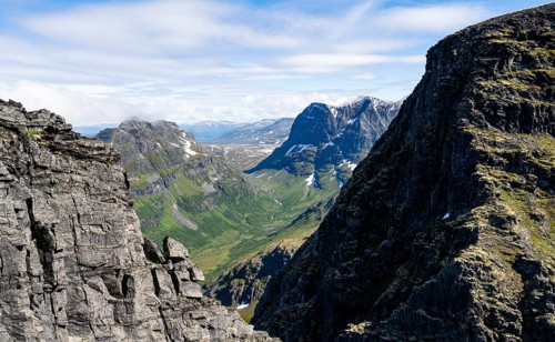View from the summit of Innerdalstårnet on Innerdalen high valley, Trollheimen Mountain Area,