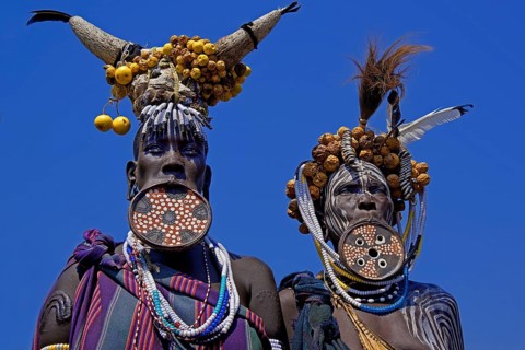 Africa, Ethiopia, Omo River Valley, Morsi, woman, woman, plate lips, lip plate, clay plate in the