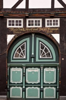 Beautiful door on a half-timbered house in the historic town centre of Lippstadt, North