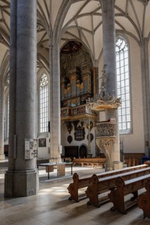 Interior of the parish church of St. Georg in the old town of Nördlingen with the side organ from