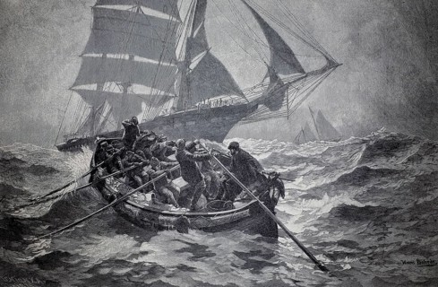 North Sea Fleet, boarding an incoming clipper, 1896, rowing boat, Germany, illustration,