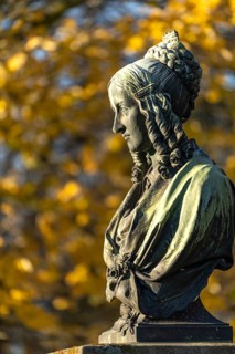 Bust of the poet Annette von Droste-Hülshoff in the park of Hülshoff Castle, Havixbeck,