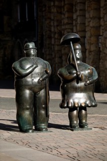 Bronze sculptures entitled Man with stick, Woman with umbrella by Fernando Botero, Goslar, Lower
