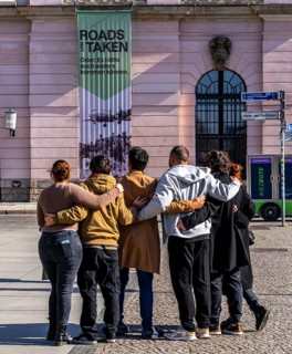 Tourists taking a group selfie, Berlin