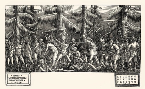 The Battle of Naked Men and Peasants, 16th century, by Hans Lützelburger, facsimile of the 19th