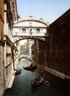 The Bridge of Sighs, Venice, Italy, Historic, digitally restored reproduction from a 19th century