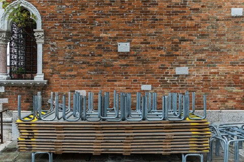 Stacked bridge construction, ready for flooding, Venice, Veneto, Italy