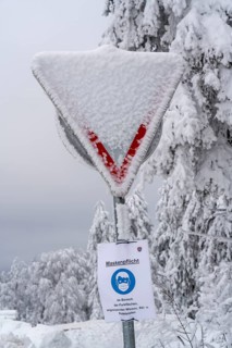 Winter in Sauerland, Hochsauerlandkreis, at Kahler Asten, near Winterberg, few tourists, visitors,