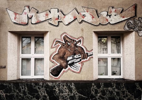 Kiefernstraße, residential street of the left-wing alternative scene with street art on house