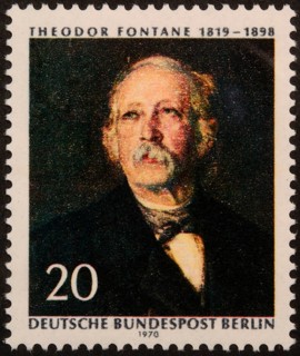 Theodor Fontane (1819-1898) a German novelist and poet. Portrait on a German stamp