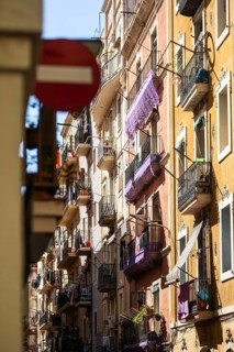 A narrow alley in the Barceloneta neighbourhood, Barcelona, Spain