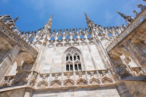 Details of the Milan Cathedral on a sunny day, Milan, Italy