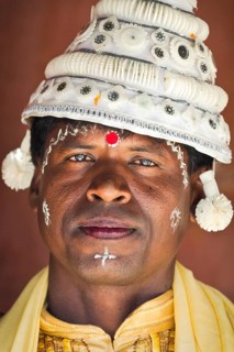 Traditionally decorated groom, portrait, at Bankura, West Bengal or West Bengal, East India, India