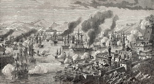 The Battle of Navarino on 20 October 1827, during the Greek War of Independence
