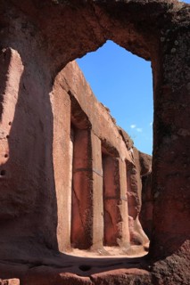 Lalibela, near the eastern group of rock-hewn churches, parts of the Bete Marqureos, Merkurios